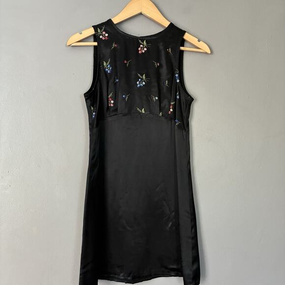 VTG 90s Y2K XOXO Satin Babydoll Dress Embroidered Sundress Floral Sz 0/2 XS - Picture 1 of 12
